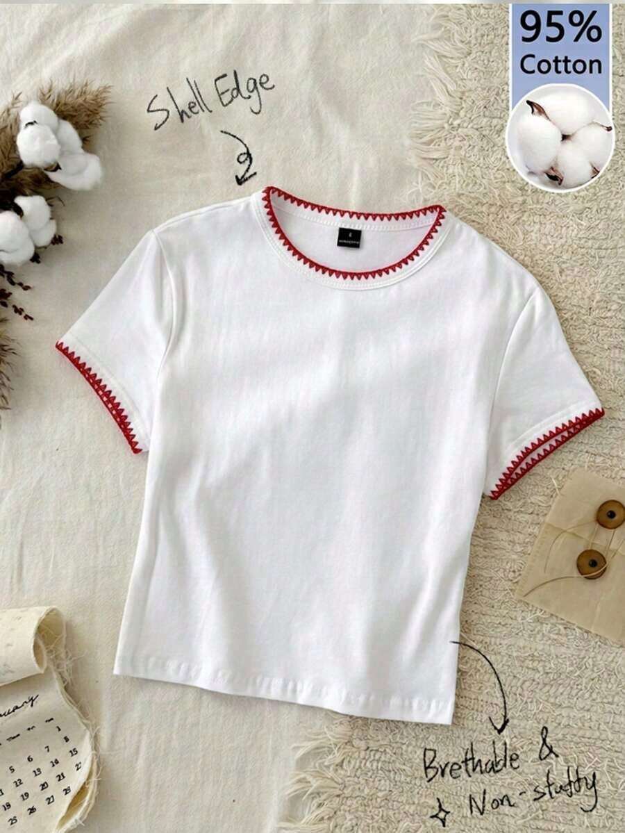 1 pieza Camiseta ajustada de algodón 95% negro sólido - Multicolor 7 - Ver 1