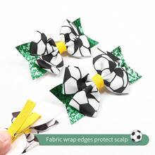 Ensemble d'accessoires pour cheveux de sport 4 pièces : pinces à cheveux à nœud motif football, pinces à cheveux fitness, accessoires pour cheveux de pom-pom girl pour femmes pour le quotidien et les fêtes, ensemble d'accessoires pour cheveux pour le jour de compétition, barrettes à cheveux, épingles à cheveux - Multicolore - Voir 5