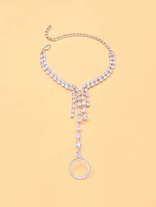 1 pieza Anillo y pulsera conectados con cristales brillantes incrustados, accesorio de cadena de dedo de diseño único - Pulsera de diamantes de imitación - Ver 12