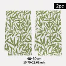 2pcs Kitchen Towels With Simple Green Leaf Pattern, 40*60cm Modern Minimalist Style Rectangular Super Soft Fiber Kitchen Towels, Dish Cloths, Hand Towels, Kitchen Decor, Housewarming Gift, Suitable For Kitchen And Bathroom, Great For Housewives And Family Gatherings, High Cost-Performance, Household Essential - Green - View 2