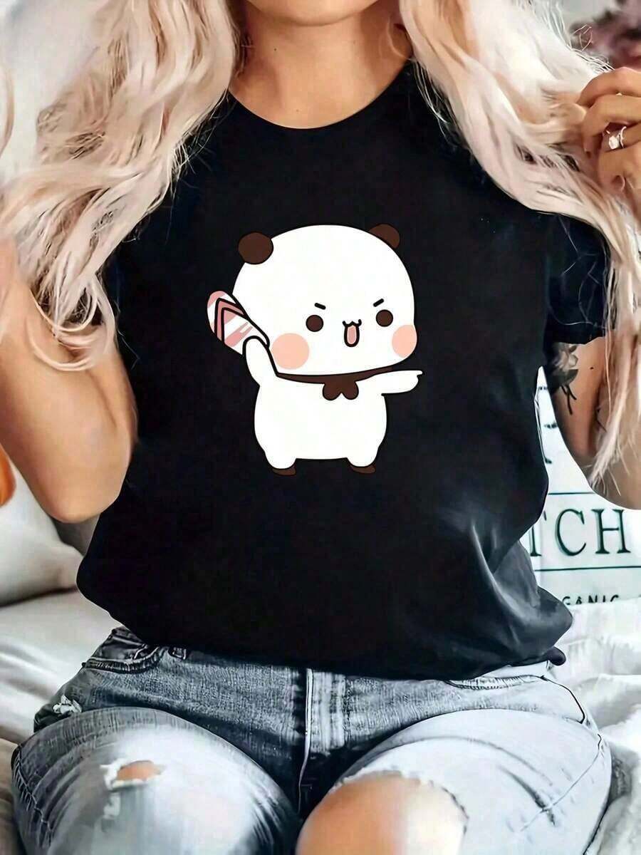 Fashion Printed T‑Shirts for Women, Oversized Streetwear Tops, Comfortable and Stylish All‑Match Summer Tees1 pieza Camiseta de algodón pesado para mujeres, algodón, "Bubu está tirando chanclas a Dudu ya que él burla de Bubu", camiseta de Navidad para mujeres (1 pieza) 180g algodón, todos los patrones están impresos. Unisexo. - Negro - Ver 1