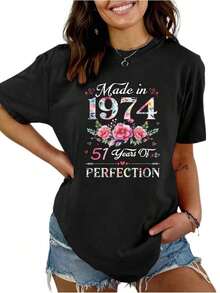 Women's Shirts, Flash , Retro Loose Short-Sleeved Top With Modern And Creative Print, Fashionable And Versatile, Soft And Comfortable, Elegant And Suitable For All Seasons, An Exquisite Gift, High-End Women's Clothing. - 黑色 - 查看 8