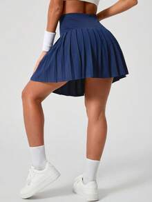 Leorrey 1 pieza Falda mini de verano para mujer, de cintura alta, unicolor, cómoda y sin costuras, con pliegues, para uso casual, deportivo y de entrenamiento, con protección contra exposición - Azul Marino - Ver 10