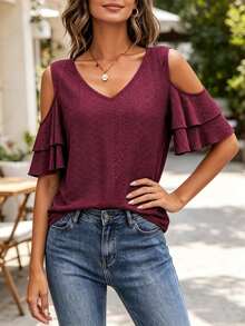 Women Tops - Burgundy - View 4