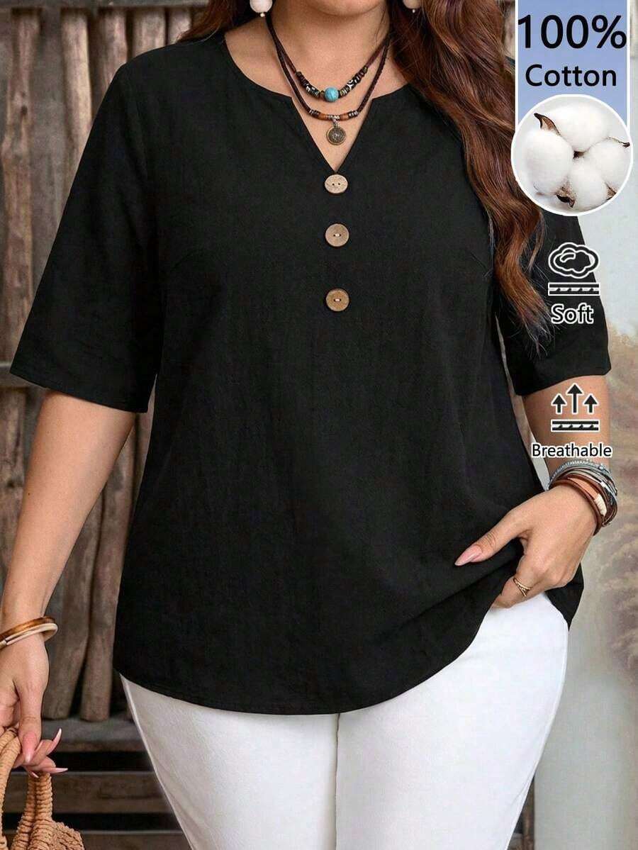 Camisa de mujer de estilo minimalista casual con microrayas azules, adecuada para primavera/verano, con vibra de resort - Negro - Ver 1