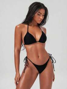 Conjunto de bikini de 4 piezas/set con top de manga corta de tela de malla con estampado floral sexy y elegante, Bottom de traje de baño con lazos laterales, tela de estiramiento medio, adecuado para vacaciones, playa, actividades en la piscina, fiestas en la playa, verano - Multicolor - Ver 2