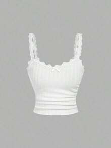 Camiseta sin mangas casual de mujer con parches de encaje, para verano - Multicolor 13 - Ver 8