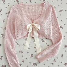 Women's Light Pink Cute Cardigan, Sexy Tie Front Casual Daily Commute Sun Protection Top, Elegant Vacation Stylish Sweater, Spring Summer - Rosa Pálido - Ver 2