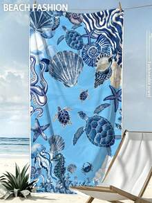 Khăn tắm biển mùa hè nhanh khô, thấm hút tốt, làm từ sợi microfiber | Kích thước tùy chọn 70*140/90*180cm | Họa tiết sinh vật biển màu nước xanh dương | Khăn tắm/bơi di động, kèm túi đựng tùy chọn, thích hợp cho bãi biển, phòng tắm, cắm trại, tập thể dục, du lịch. - trời xanh - Xem 13