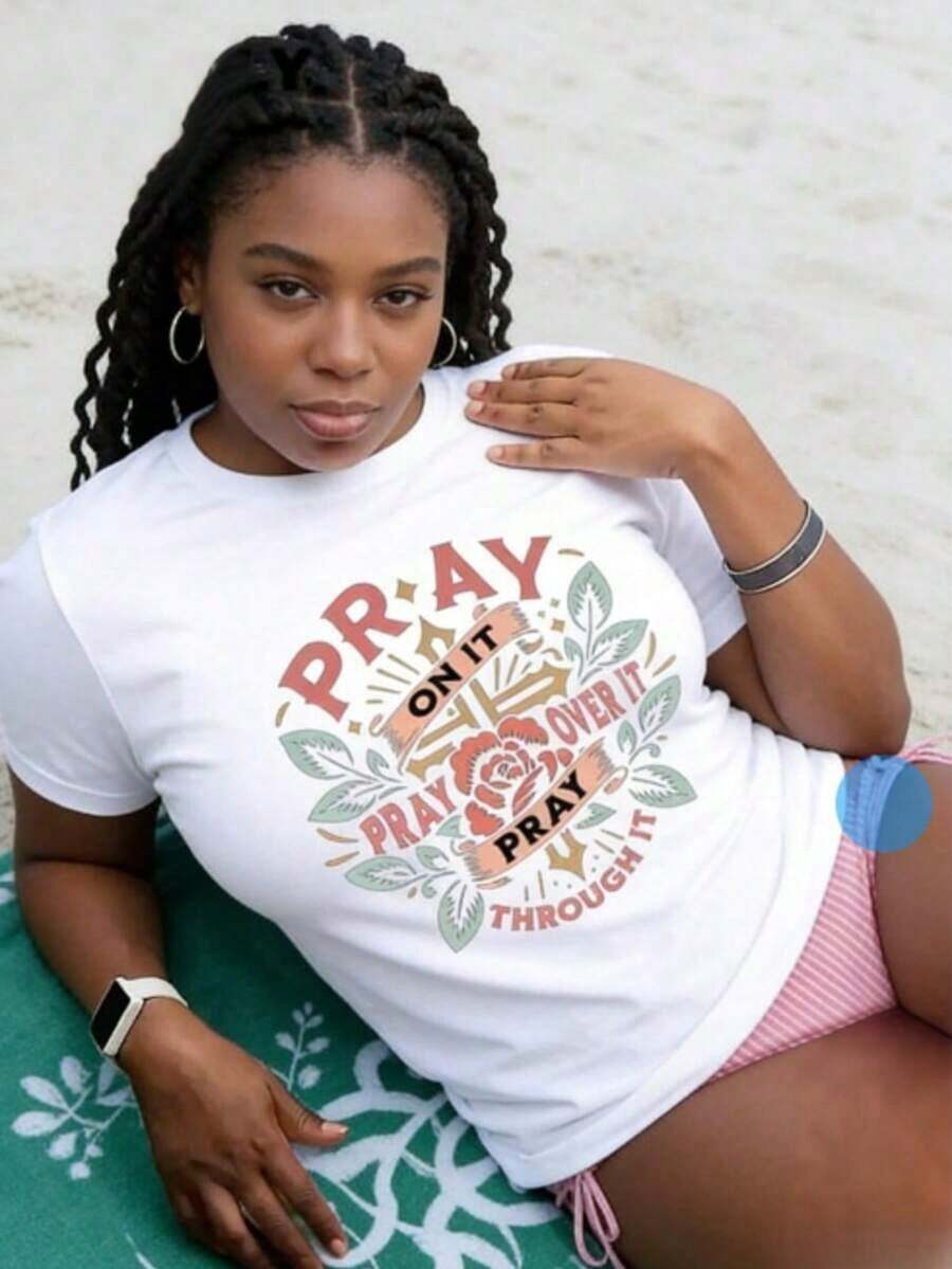 Mother's Day Set, "Spiral With Faith" T-Shirt, Jesus T-Shirt, Christian And Religious T-Shirt, Prayer T-Shirt, Comfortable And Breathable Women's T-Shirts - 白色 - 查看 1