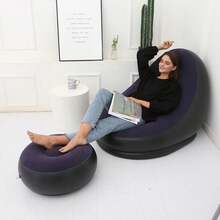 Silla inflable con reposapiés, sofá inflable con superficie aterciopelada para adultos, silla cojín de aire inflable cómoda, sofá inflable portátil impermeable, sofá inflable para camping - silla - Ver 2