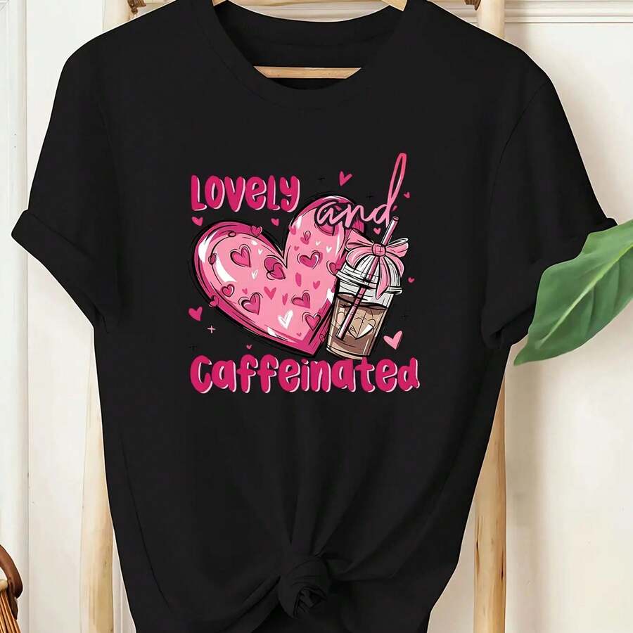 Essential Comfortable Women's T-Shirt, Soft Round Neck, Fashionable Print - Negro - Ver 1