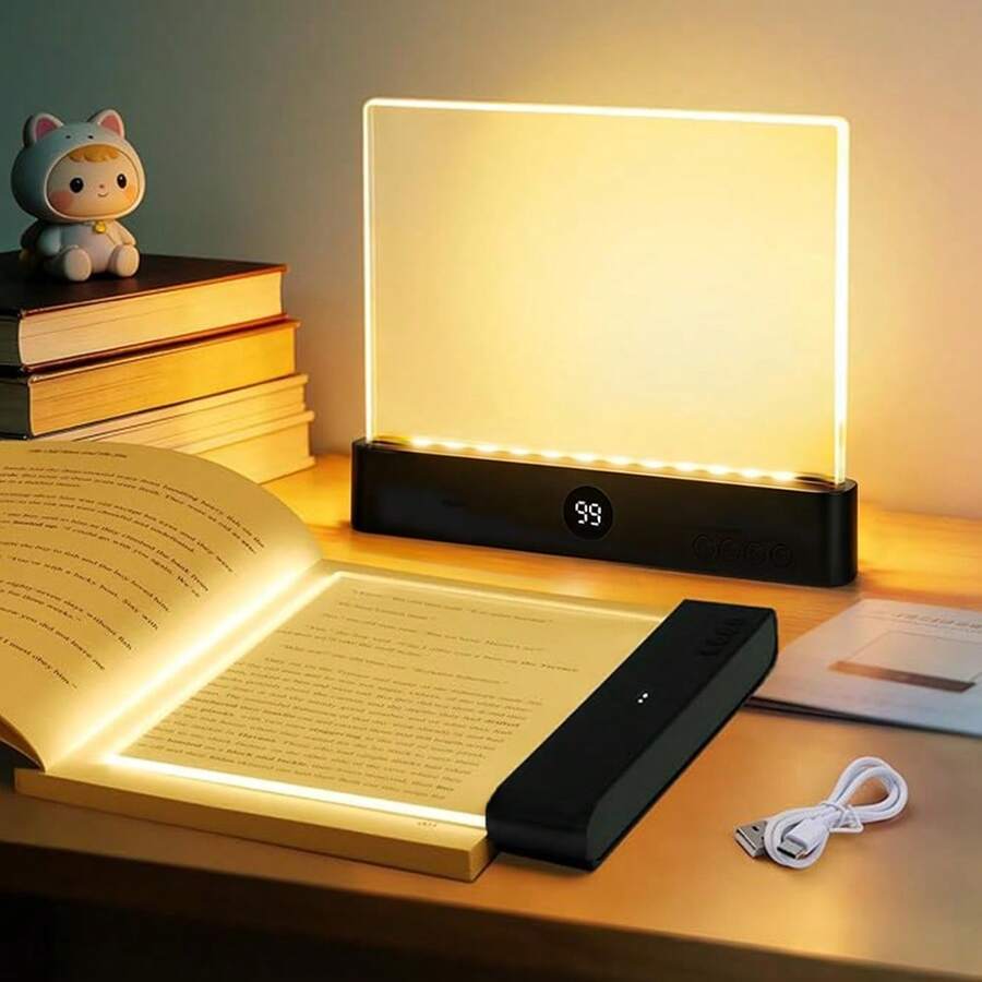 مصباح قراءة LED مسطح قابل للشحن، مع 3 درجات حرارة لونية ووظيفة مؤقت، مصباح كتاب مسطح قابل للتعتيم بإضاءة كاملة للصفحة، تصميم حماية العين، مناسب للقراءة الليلية