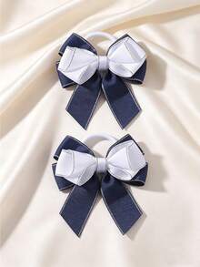 Set de 2 lazos de pelo estilo colegial azul marino, accesorios de pelo versátiles para niñas, bandas elásticas para moños - Multicolor - Ver 13