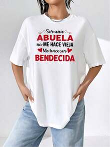 Playera gráfica "Abuela Bendecida" de algodón suave, cuello redondo, manga corta informal para mujer con estampado único, regalo moderno y cómodo para abuelas. - Blanco - Ver 5