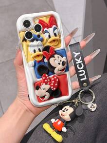 Disney Mickey Mouse Clubhouse Phone Case : 3D Fluffy Pattern Border Protector Phone Soft Phone Case With A Free Cute Mickey Bracelet Chain Lanyard, Mickey, Minnie, Goofy, Donald Duck, Daisy Duck, Pluto, For Apple 17 Promax 17 Pro 16 15 14 13 12 11 Pro Max XS Max X XR Soft Cover Summer Phone Case - White - View 5
