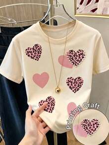 Camiseta con estampado de camisa casual para mujer, manga corta y cuello redondo, moda urbana local de primavera/verano. - Albaricoque - Ver 1