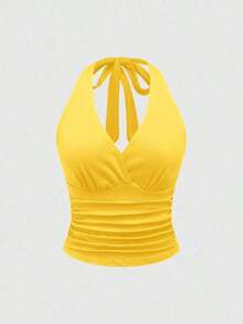 Punk Parte superior con estampado de leopardo y cuello de halter para mujer, escuela - Amarillo - Ver 1