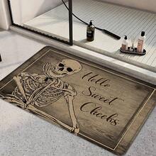 1pc Skull Pattern Printed Linen Kitchen Rug, Bathroom Mat, Doormat, 3D Printed Rectangle Carpet For Living Room, Bedroom, Hallway, Bathroom, Laundry Room - Polyester Rug For Indoor And Outdoor Home Decor - Multicolor - View 2