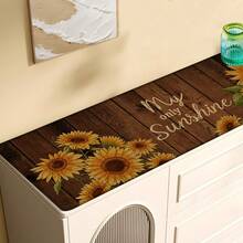 1pc Sunflower Pattern Printed Linen Kitchen Rug, Bathroom Mat, Doormat, 3D Floral Rectangle Carpet For Living Room, Bedroom, Hallway, Bathroom, Laundry Room - Polyester Rug For Indoor And Outdoor Home Decor - Multicolor - View 6