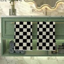 2pcs Black And White Checkered Dish Cloths - Reusable, Washable, Super Absorbent Microfiber Kitchen Towels, 23.6x15.7in, Contemporary Style For Home & RV Use, Durable & Easy To Clean, Dish Towels For Kitchen Suitable For Birthdays, Anniversaries, Valentine's Day, Thanksgiving, Christmas, Halloween, Weddings, And New Year's Gifts, This Is An Ideal Present For Her, And Also A Great Choice For Him, Family, Boyfriend, Girlfriend, Father, Mother, Lover, Daughter, Son, Grandparents, Friends, Classmates, And Pets.It Can Be Used On Sofas, Beds, In Cars, Bedrooms, Living Rooms, Offices, Outdoor Camping, Beaches, Etc., As Wall Decorations, Bedroom Decorations, Halloween Decorations, Autumn Home Decor, Autumn Decorations, Christmas Party-Themed Kitchen Towels, Christmas Decorations, And Office Decorations. - Nhiều màu 14 - Xem 2