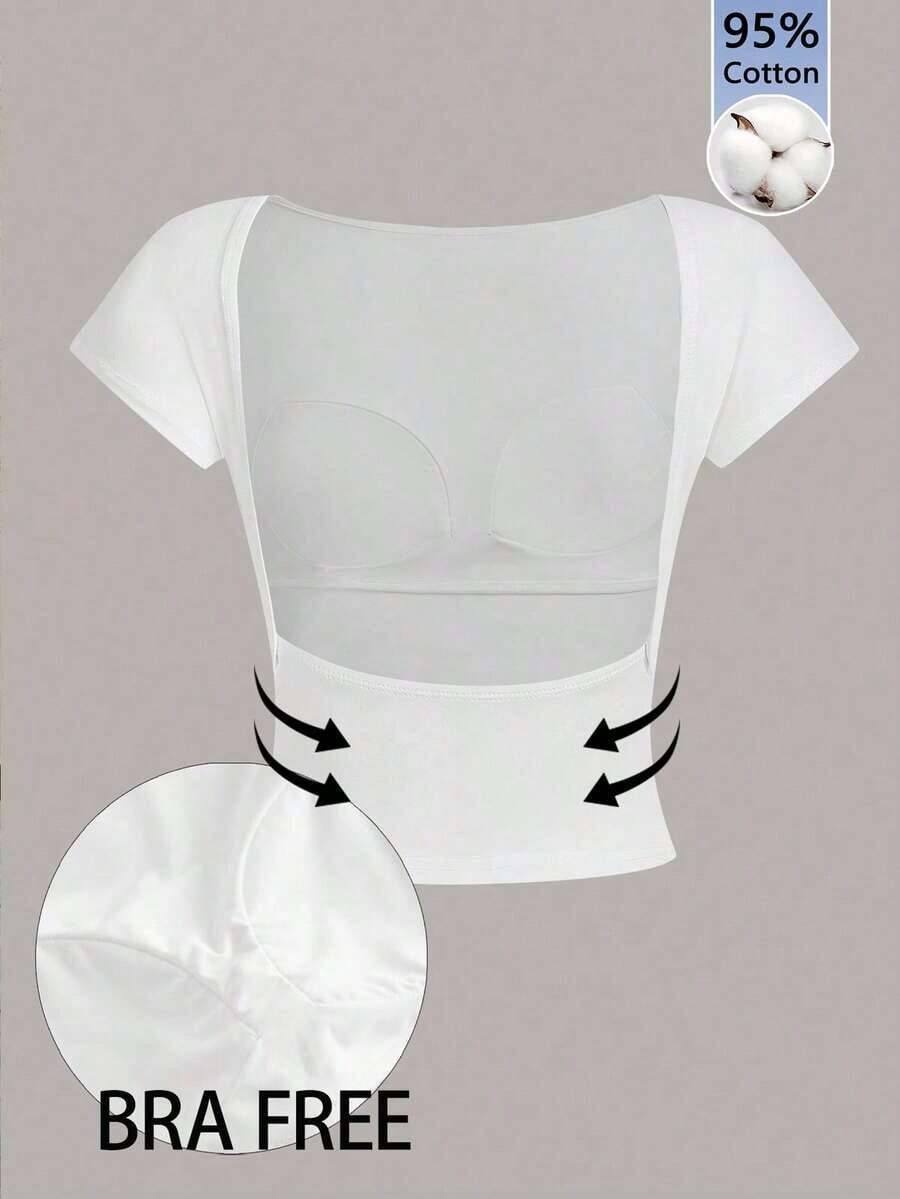Camiseta corta con escote en la espalda, acolchada y ceñida, ideal para el verano - Blanco - Ver 1