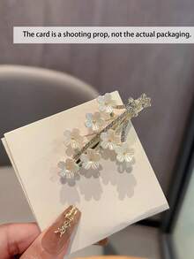 Elegant Sakura Flower Hair Clip With Rhinestones For Women, Graceful Side Bangs Hairpin Accessories - Gold - View 4