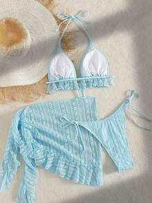 Swim Mod Set de 3 piezas de ropa de baño de verano para mujer - Azul menta - Ver 5