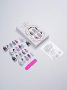 30片海洋風穿戴式假指甲，杏仁形3D海星與貝殼花卉圖案，亮面全覆蓋壓克力指甲，珍珠與金色裝飾，適合女性與女孩夏季度假海灘及日常配戴 - 彩色 - 查看 6