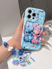 Disney Has Authorized, Phone Case - Chain Set, The Stitch Lilo & Stitch 3D Phone Case Plus A Silicone 3D Stitch Bracelet With Metallic Ring Removable Bracelet, Stitch And Angel Pattern, Compatible With Iphone17/16/15/14/13/12/11/XS/XR/X Plus Pro Max, A Stylish Cartoon Phone Case, The Perfect Gift Choice, Phone Protection, Durable Phone Cover, Great Gift For Friends And Family. - 白色 - 查看 4