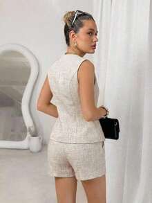 Traje elegante de oficina para mujer en amarillo claro/crema - Albaricoque - Ver 2