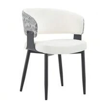 Mid-Century Modern Style Dining Chairs, Set Of 2, Retro Armchairs With Barrel-Shaped Armrests And Patterned Backrests, Faux Leather Kitchen Chairs With Sturdy Legs For Home And Restaurants - 黑與白 - 查看 10