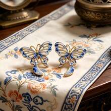 2pcs/Set Vintage Oil Painting Drip Blue & White Porcelain Bow Earrings, Fashionable Enamel Ribbon Earrings For Women - Multicolor - View 12