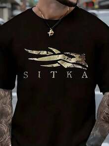 Men's Casual Graphic Sitka Digital Printed T Shirt 220g 1pcs Cool Style 100% Cotton Tee Black Camo Design - Black - View 1