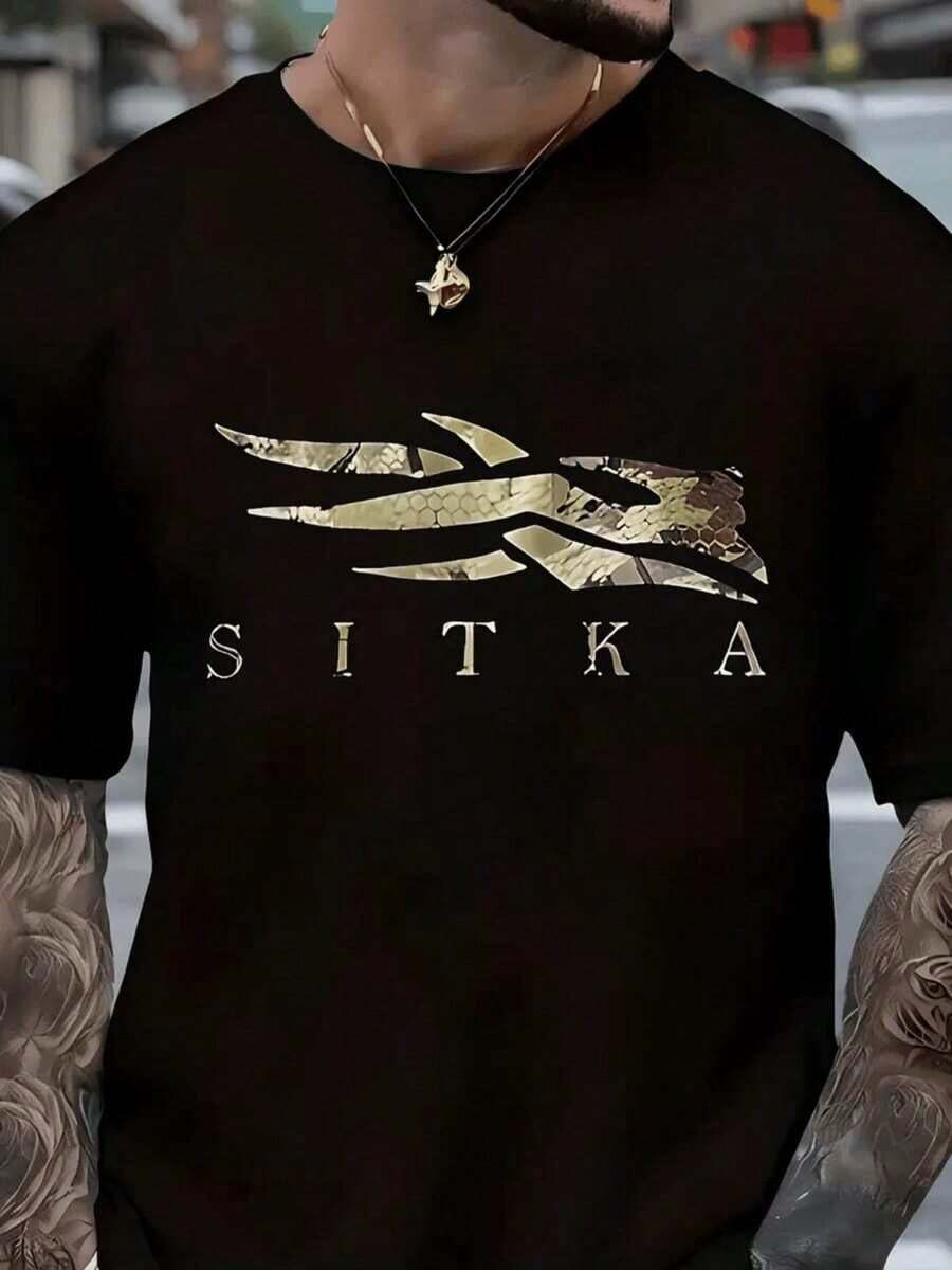 Men's Casual Graphic Sitka Digital Printed T Shirt 220g 1pcs Cool Style 100% Cotton Tee Black Camo Design - Black - View 1