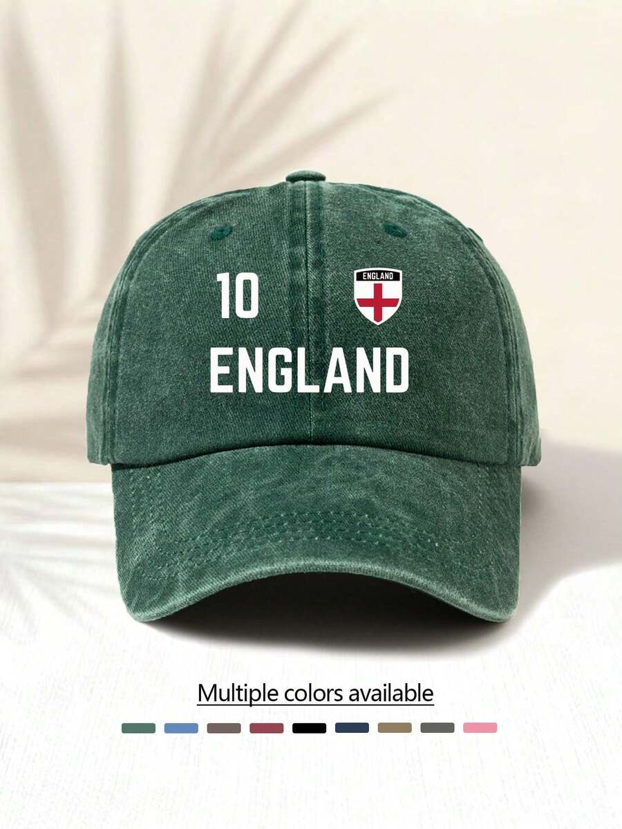 1pc Washed Baseball Cap With "ENGLAND 10" National Flag Logo Print, Best Gift Choice, Versatile Casual Fashionable, Highly Attractive All-Season Decorative Item, Must-Have Stylish Accessory