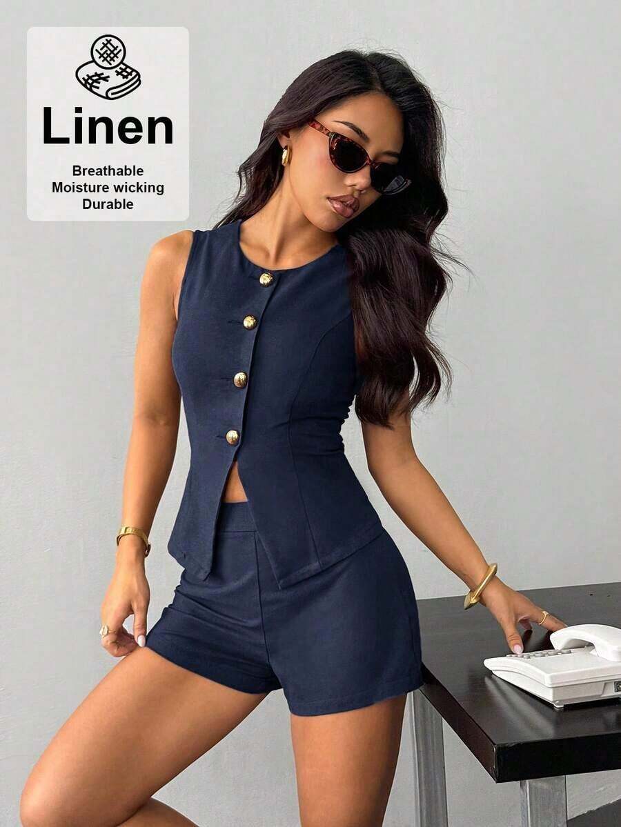 PETITE Traje de cintura para mujer, elegante y casual - Azul marino - Ver 1