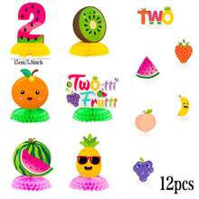 12 piezas de mantel decorativo con centro de panal de papel, decoración de frutas de verano hawaiano como sandía, piña y fresa para fiesta, centro de mesa de fiesta de cumpleaños - Multicolor - Ver 6