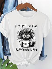 Camiseta de manga corta con estampado de gato 8117, camiseta cómoda de algodón - Blanco - Ver 1