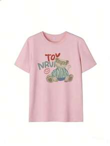 Cute And Youthful Short-Sleeve T-Shirt, A  Short-Sleeve T-Shirt For Spring And Summer 2026, Made In Mexico, 180 Grams. Cartoon Print, Couple Design, Suitable For Indoor Or Outdoor Wear. Crew Neck, Unisex, Ideal For The Office And Leisure. One-Pack. - PK-P631577SLNDXZGY424 - 查看 2
