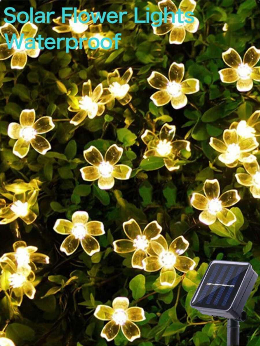 1pc 5m/7m/12m/20m/50m/100m LED Solar Powered Flower Fairy String Lights, 8 Modes, Waterproof, For Outdoor Party, Garden, Patio Decor