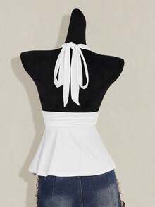 Top de tirantes sin espalda negro tipo babydoll para mujer, diseño de Halloween - Blanco - Ver 2