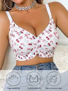 Sujetador floral sin costuras y sin aros de alta calidad, con efecto lift & push-up y soporte de cobertura completa - Blanco - Ver 4