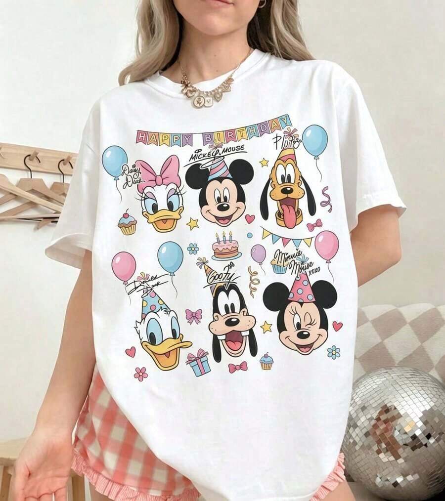 Disney Watercolor Mickey & Friends Signature Birthday, Disney Mickey Minnie Donald Pluto Birthday Present, Disneyland Family Triptee - 白色 - 查看 1