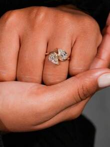 Bague de fiançailles, bague de mariage, bague de promesse, bague de cocktail unique en zircone cubique de coupe poire synthétique. Cadeau pour les fiançailles, l'anniversaire de mariage, Thanksgiving, la fête des mères - golden - Voir 2