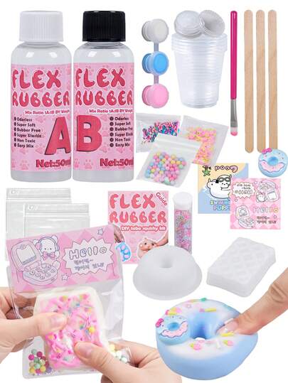 Bộ dụng cụ làm squishy Taba, 100ml, bộ dụng cụ tự làm squishy đàn hồi chậm, bộ dụng cụ tự làm squishy đàn hồi chậm, gel nhựa AB mềm dẻo tỷ lệ 1:1, cao su silicon, 2 khuôn silicon thích hợp cho thủ công mỹ nghệ, trang sức, lý tưởng cho người mới bắt đầu, bộ dụng cụ làm squishy Taba, dụng cụ tự làm squishy giảm căng thẳng, giải thưởng trong lớp học, quà tặng tiệc tùng