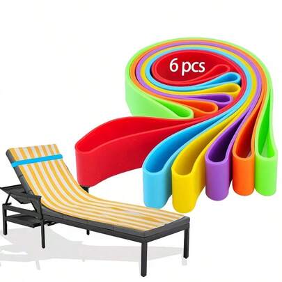 6pcs Beach/Pool Lounge Chair Towel Straps, Made Of Durable Nylon Material, Multi-Cord Design With Cup Holder And Matching Luggage Tag, Ideal For Cruise And Summer Outdoor Travel