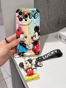 This Disney Mickey Mouse Lanyard Phone Case Is Fully Covered In TPU Material. It's Shockproof, Lightweight, And Compatible With IPhone17/16/11/13/15/15 Plus/15 Pro/15 Pro Max/12/14 Pro Max/11 Pro Max/12 Pro/12 Pro Max/13. This Phone Case Makes A Popular Birthday Gift Or Business Gift; It's Durable, Stain- And Fingerprint Resistant, And Suitable For Both Men And Women. The Set Also Includes A Mickey Mouse Phone Case And A Mickey Mouse Plush Bracelet. It's A Perfect Gift For Friends And Family. This Stylish Phone Case Is Fun, Lightweight, And Durable. IPhone17 Pro Max Phone Case, Minnie Mouse Phone Case. - White - View 1