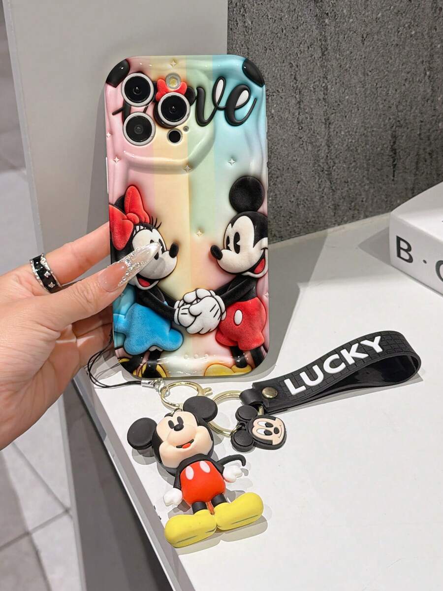 This Disney Mickey Mouse Lanyard Phone Case Is Fully Covered In TPU Material. It's Shockproof, Lightweight, And Compatible With IPhone17/16/11/13/15/15 Plus/15 Pro/15 Pro Max/12/14 Pro Max/11 Pro Max/12 Pro/12 Pro Max/13. This Phone Case Makes A Popular Birthday Gift Or Business Gift; It's Durable, Stain- And Fingerprint Resistant, And Suitable For Both Men And Women. The Set Also Includes A Mickey Mouse Phone Case And A Mickey Mouse Plush Bracelet. It's A Perfect Gift For Friends And Family. This Stylish Phone Case Is Fun, Lightweight, And Durable. IPhone17 Pro Max Phone Case, Minnie Mouse Phone Case. - White - View 1