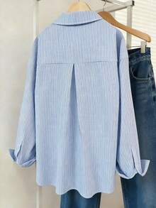 Camisa casual de mujer de un solo pecho de manga larga con hombros caídos y unicolor - Multicolor 3 - Ver 2